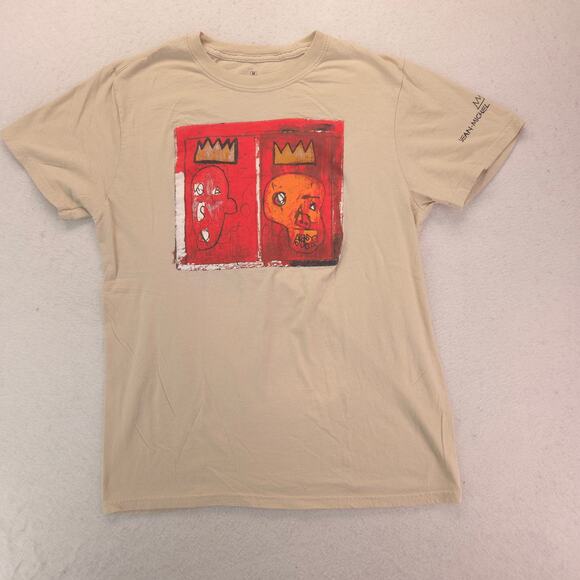 Jean Michel Basquiat Crew Neck Short Sleeve T-Shirt Mens Size Medium M Tan - Picture 2 of 9
